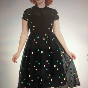 Voodoo Vixen sheer lined shirtwaist embroidered dots/ fun night party girl glam